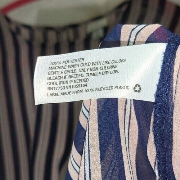 A New Day Blue Multi-Color Striped Keyhole Back Long Sleeve Blouse XL - Picture 4 of 6